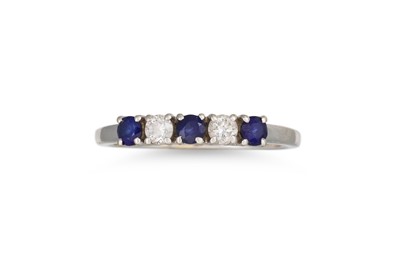 Lot 444 - A FIVE STONE DIAMOND AND SAPPHIRE RING, the...