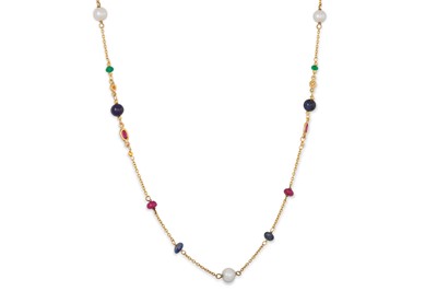 Lot 420 - A BEADED NECKLACE, set with pearls, ruby,...