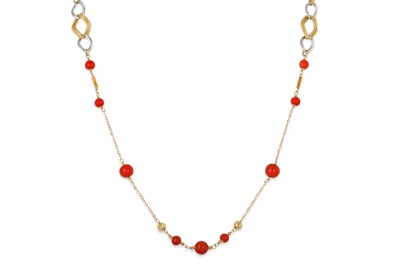 Lot 421 - A BEADED CORAL NECKLACE, the varying size...