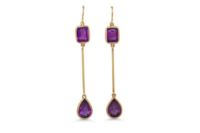 Lot 434 - A PAIR OF AMETHYST EARRINSGS, each comprising...
