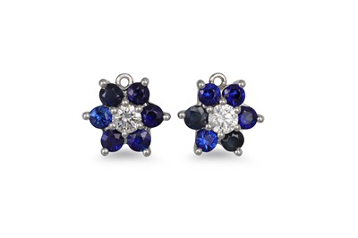 Lot 436 - A PAIR OF DIAMOND AND SAPPHIRE CLUSTER...