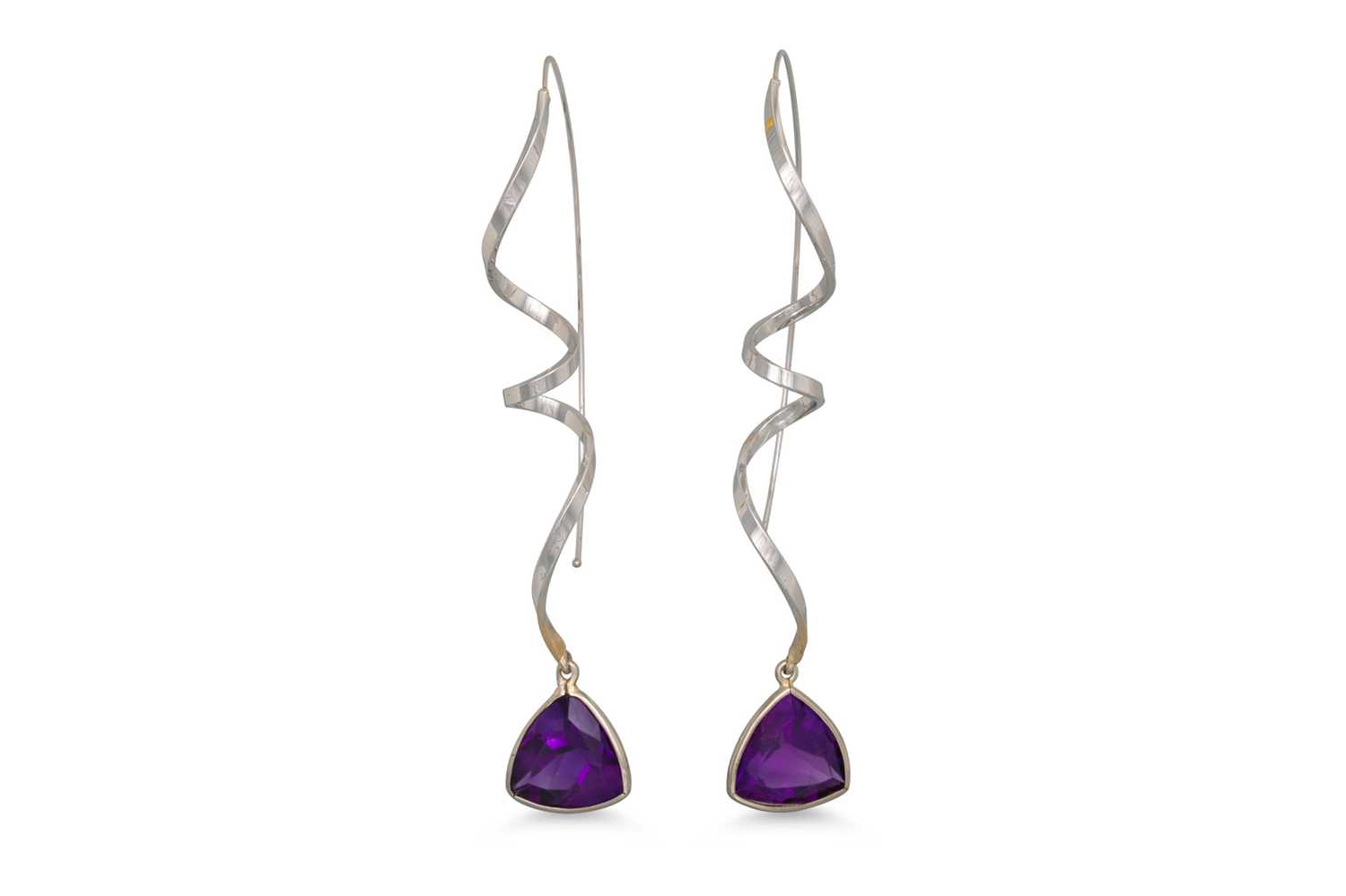 Lot 437 - A PAIR OF AMETHYST DROP EARRINGS, each...