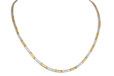 Lot 362 - AN 18CT TWO-TONE NECKLACE, some links set with...