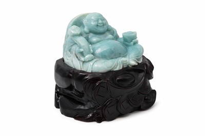 Lot 484 - A LARGE CHINESE CARVED JADE FIGURE OF A SEATED...