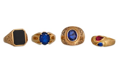 Lot 385 - A COLLECTION OF FOUR STONE SET SIGNET RINGS,...