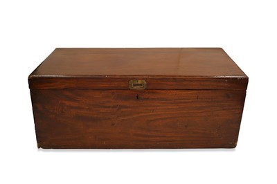 Lot 566 - AN EDWARDIAN RECTANGULAR MAHOGANY CAMPAIGN CHEST