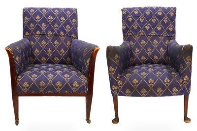 Lot 575 - A MATCHED PAIR OF EDWARDIAN UPHOLSTERED...