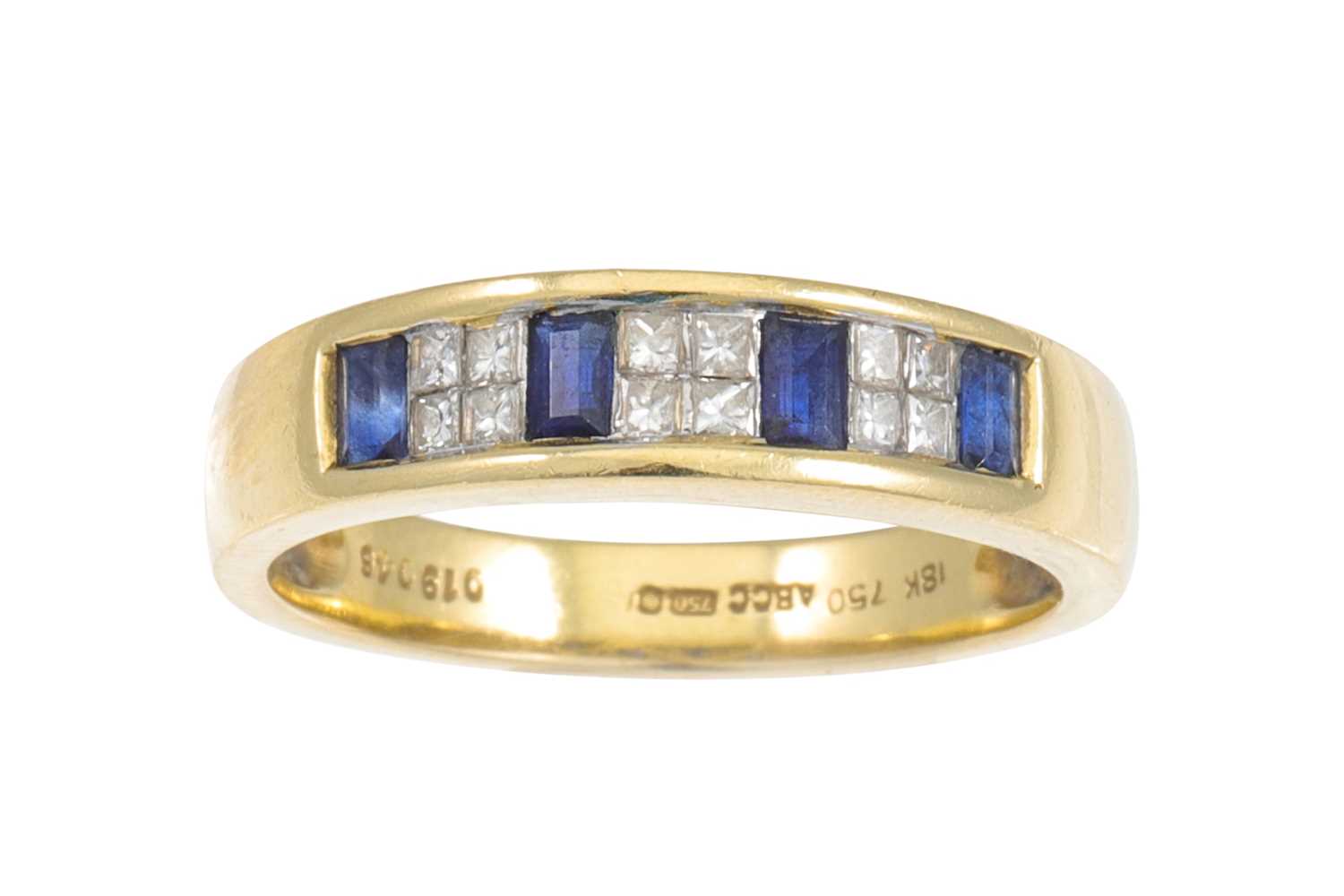 Lot 10 - A DIAMOND AND SAPPHIRE HALF ETERNITY RING, the...