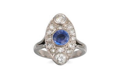 Lot 74 - A SAPPHIRE & DIAMOND CLUSTER RING, of marquise...