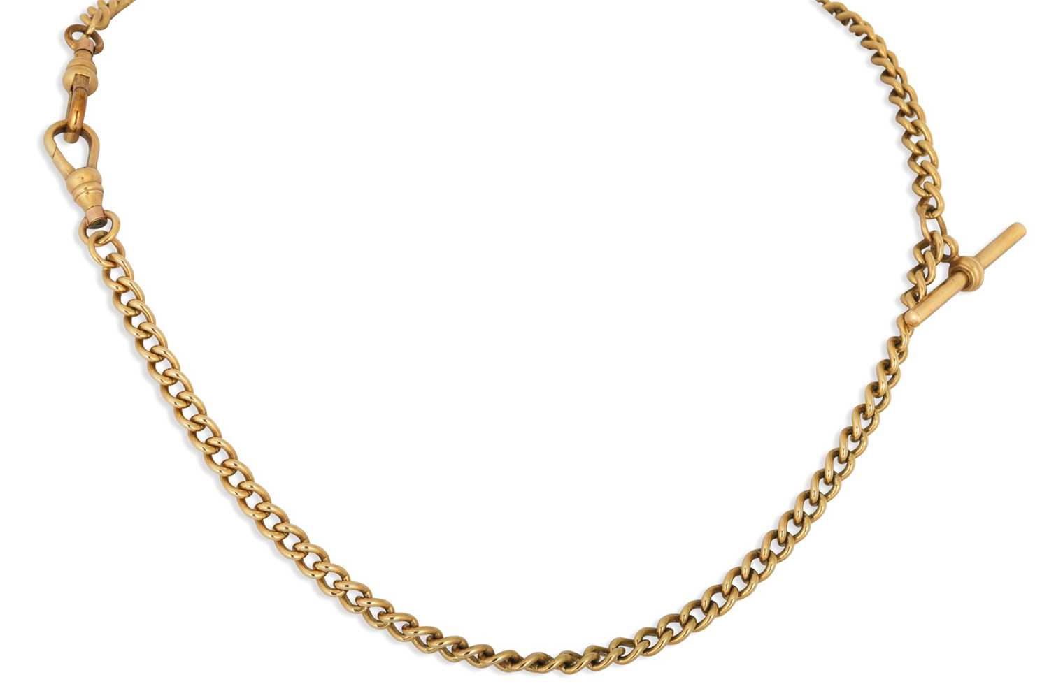 Lot 13 - A 9CT YELLOW GOLD CURB LINK ALBERT CHAIN, with...