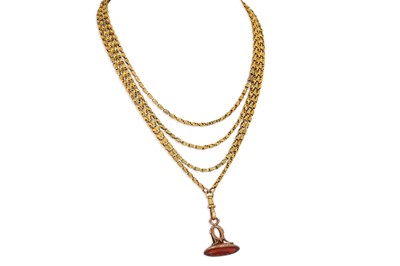 Lot 14 - AN ANTIQUE 18CT YELLOW GOLD MUFF CHAIN,...