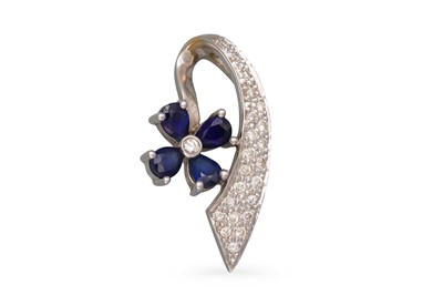 Lot 47 - A DIAMOND AND SAPPHIRE PENDANT, of floral form,...