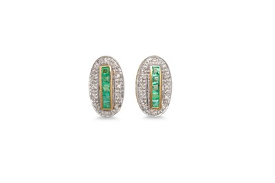 Lot 36 - A PAIR OF DIAMOND AND EMERALD EARRINGS,...