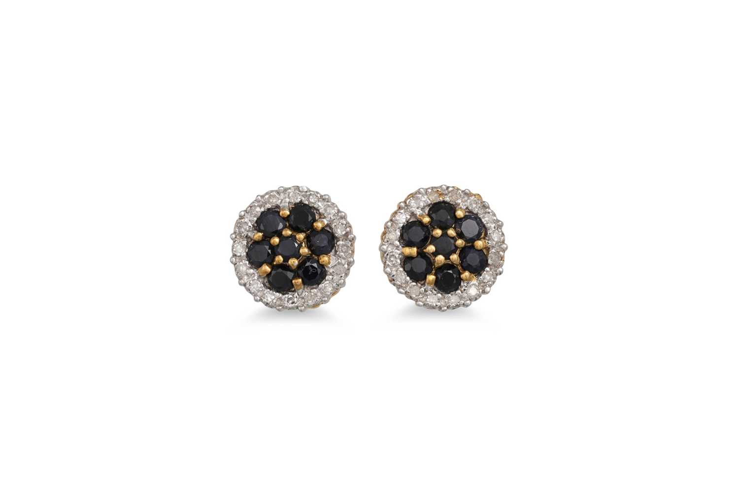 Lot 58 - A PAIR OF DIAMOND AND SAPPHIRE CLUSTER...