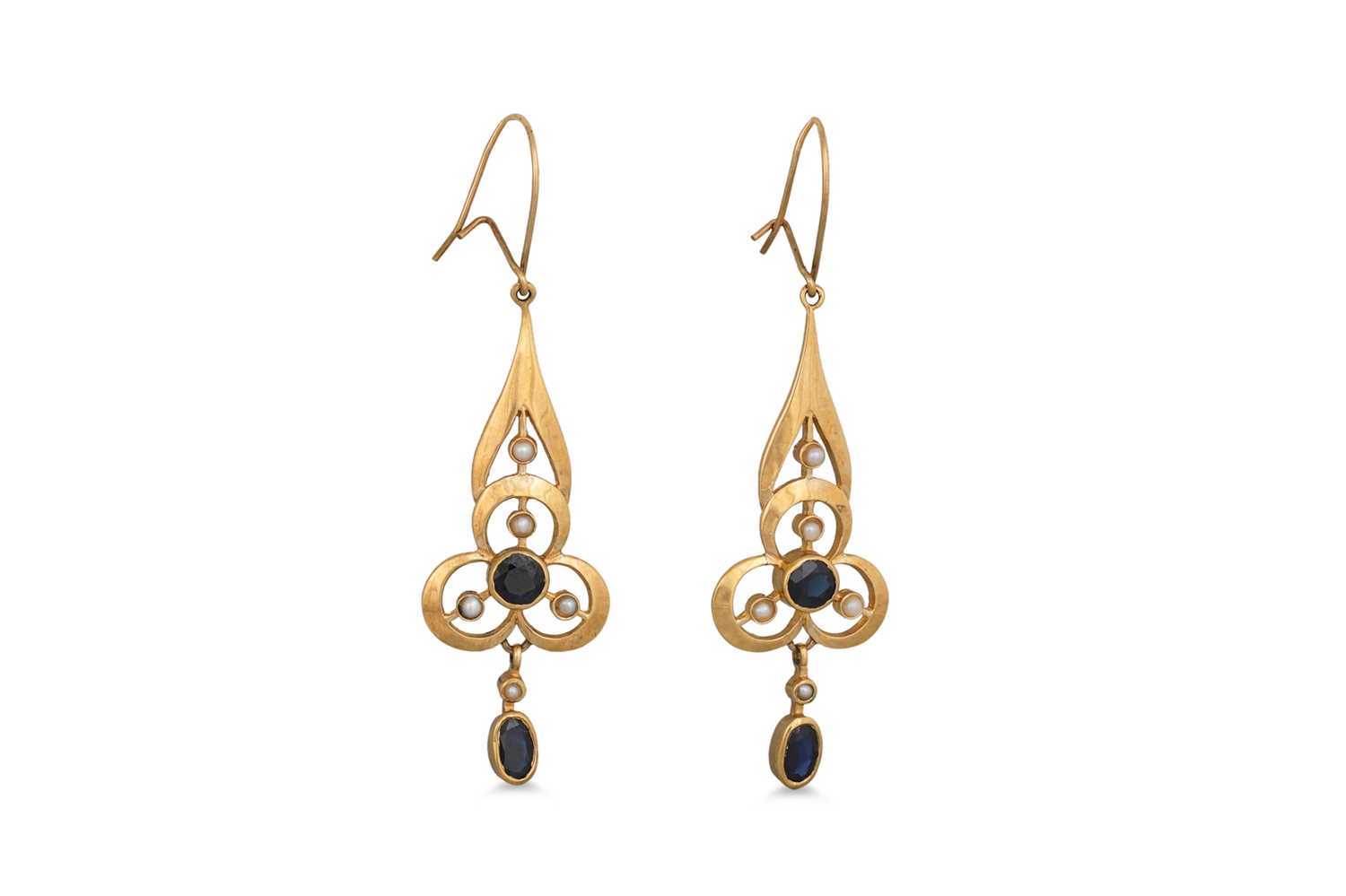 Lot 97 - A PAIR OF SAPPHIRE AND PEARL DROP EARRINGS,...