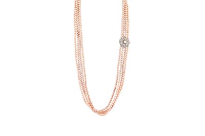 Lot 310 - A PEARL NECKLACE, four stranded with pink...