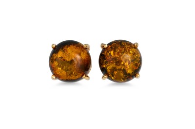 Lot 116 - A PAIR OF RESIN EARRINGS, mounted in 9ct...