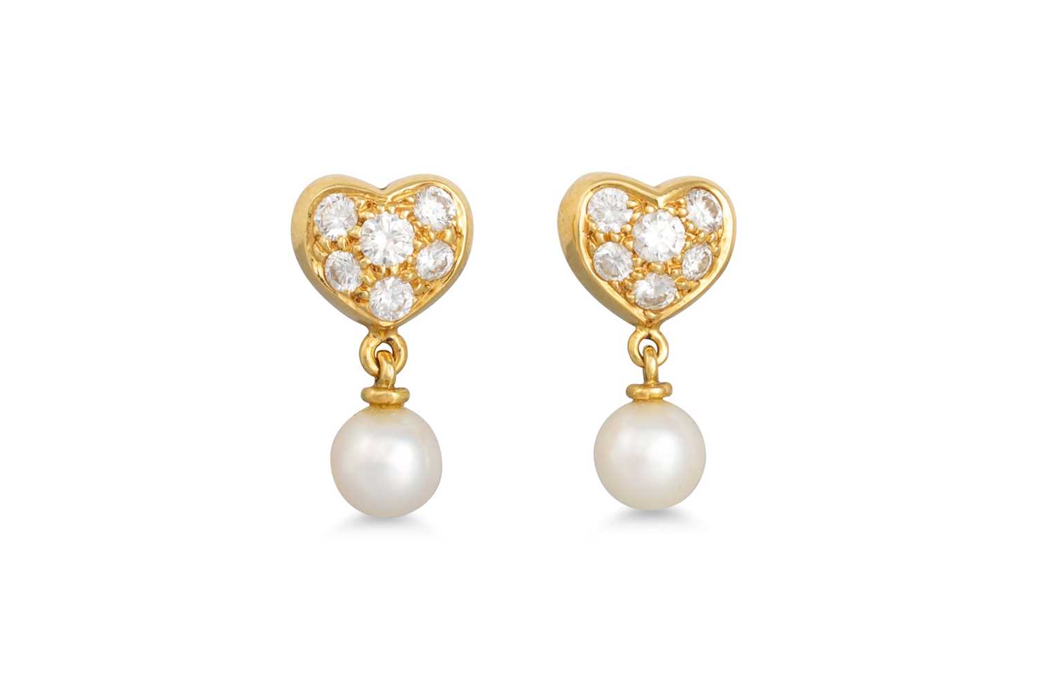 Lot 163 - A PAIR OF TIFFANY DIAMOND AND PEARL EARRINGS,...