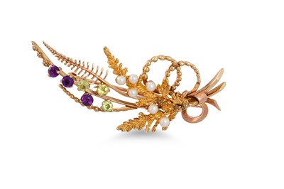 Lot 145 - A 9CT GOLD VINTAGE SPRAY BROOCH, set with...