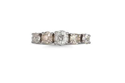 Lot 168 - A DIAMOND FIVE STONE RING, the old cut...