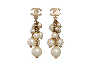 Lot 8 - A PAIR OF CHANEL DROP EARRINGS, the double C...
