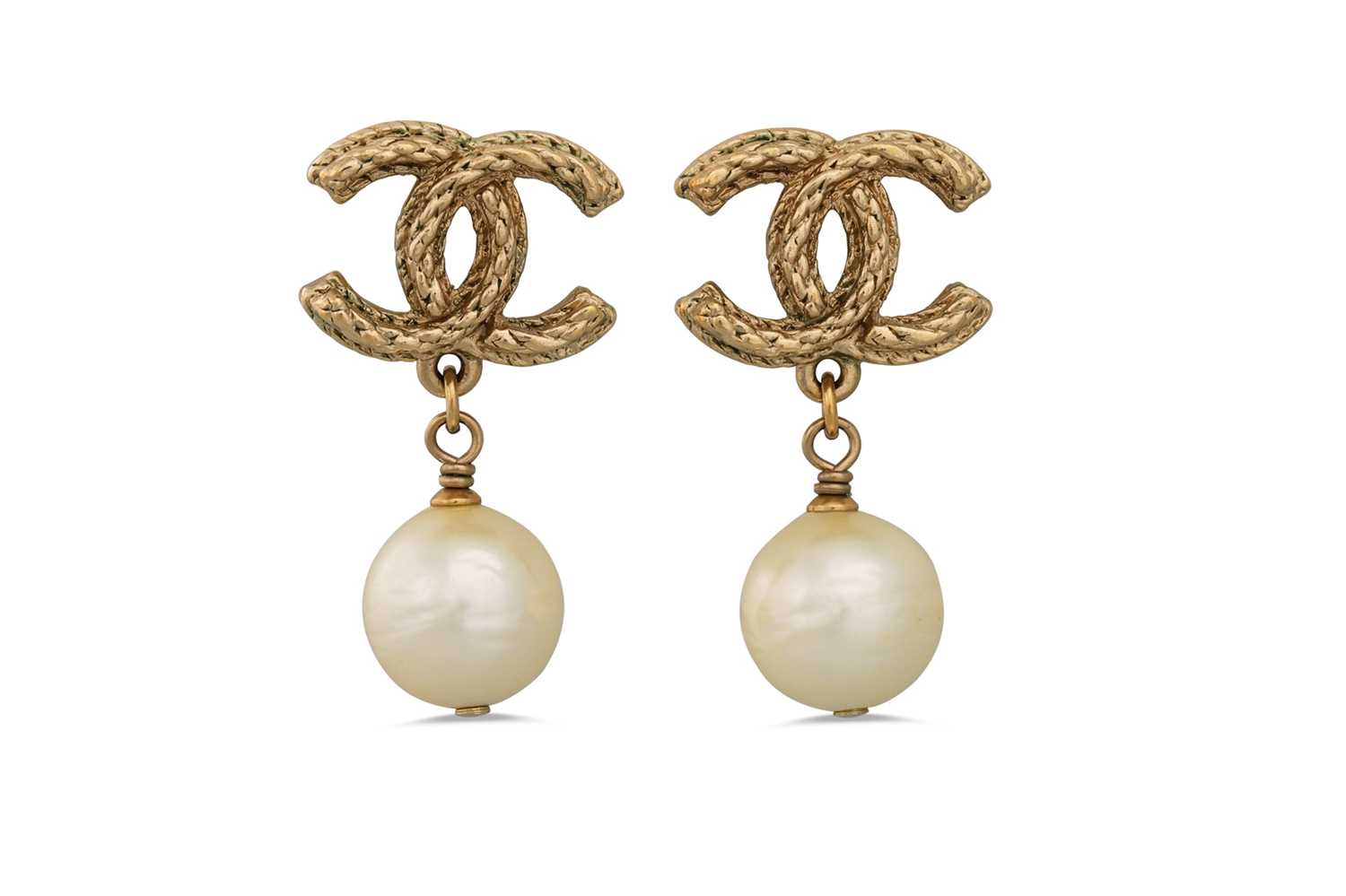 Lot 13 - A PAIR OF CHANEL DROP EARRINGS, the Double C