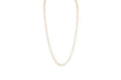 Lot 181 - A STRING OF CULTURED PEARLS, with a 9ct yellow...
