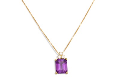 Lot 186 - AN AMETHYST AND DIAMOND PENDANT, the...