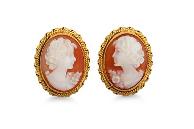 Lot 255 - A PAIR OF CAMEO EARRINGS, depicting a lady,...