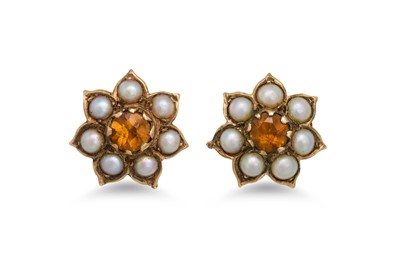 Lot 260 - A PAIR OF VINTAGE PEARL AND CITRINE CLUSTER...