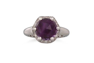 Lot 268 - AN AMETHYST AND DIAMOND DRESS RING, the rose...
