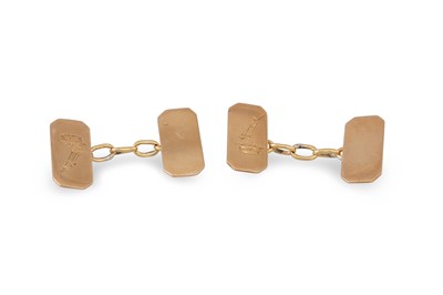 Lot 274 - A PAIR OF 9CT GOLD CUFFLINKS, engraved with a...