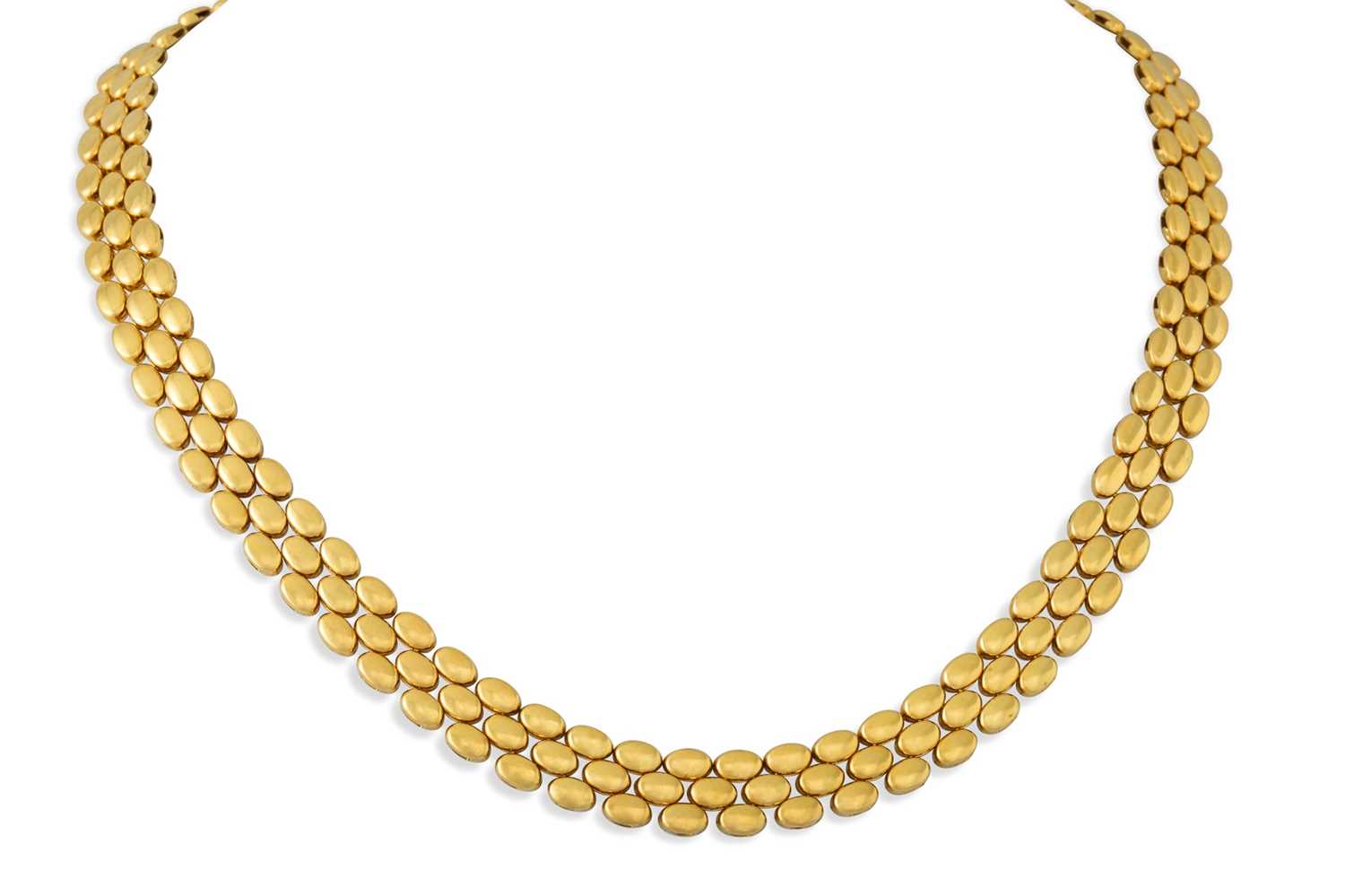Lot 275 - A 18CT GOLD FLAT BRICK LINK NECKLACE, 49.8 g.