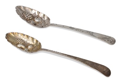 Lot 457 - TWO GEORGIAN SILVER BERRY SPOONS, London, by...