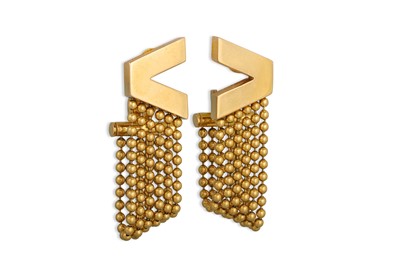 Lot 429 - A PAIR OF 18CT GOLD VERSACE EARRINGS, the V...