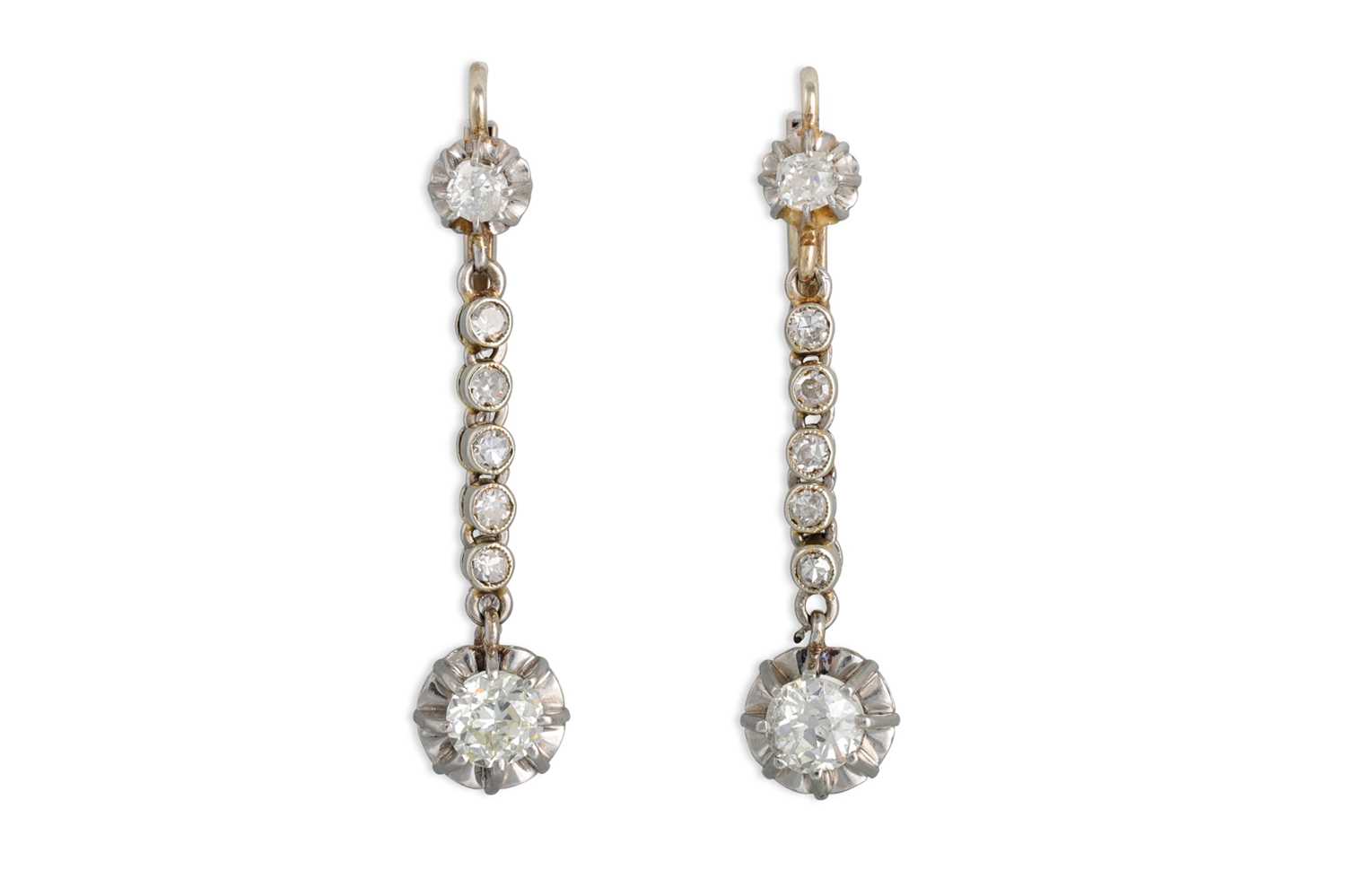 Lot 432 - A PAIR OF DIAMOND DROP EARRINGS, the old cut...
