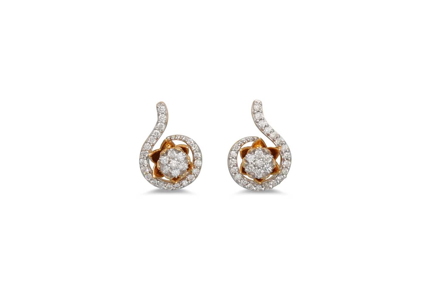 Lot 9 - A PAIR OF DIAMOND CLUSTER EARRINGS, mounted in...