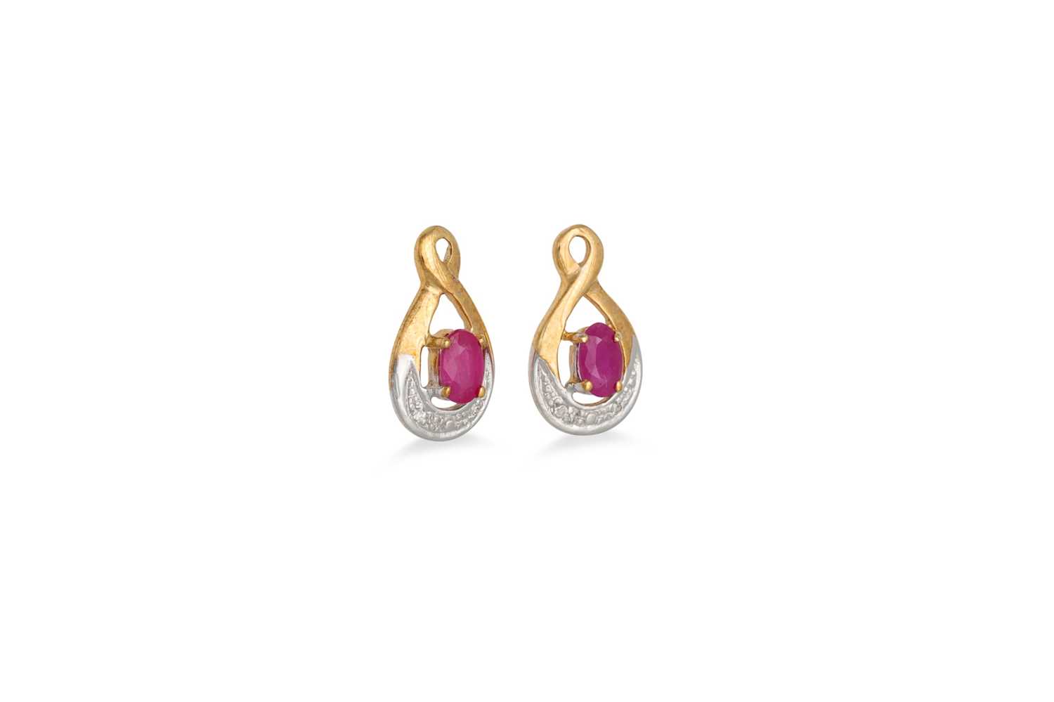 Lot 21 - A PAIR OF DIAMOND AND RUBY DROP EARRINGS,...