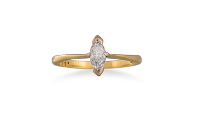Lot 41 - A DIAMOND SOLITAIRE RING, the marquise cut...