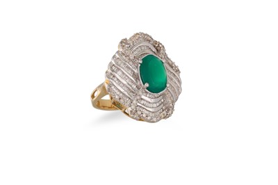 Lot 85 - A DIAMOND AND GREEN QUARTZ CLUSTER RING, the...
