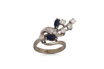 Lot 94 - A DIAMOND AND SAPPHIRE SPRAY RING, mounted in...