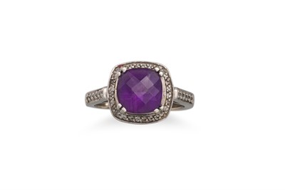 Lot 413 - AN AMETHYST AND DIAMOND CLUSTER RING, size P - O