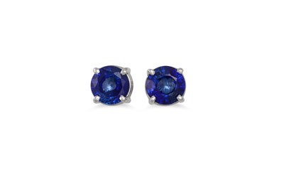 Lot 231 - A PAIR OF SAPPHIRE STUD EARRINGS, the round...