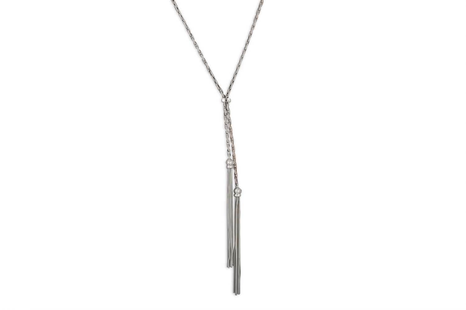 Lot 193 - A 14CT WHITE GOLD FANCY LINK NECKLACE, with...