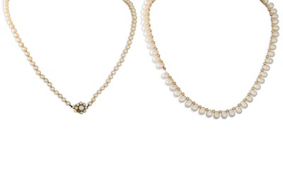 Lot 205 - TWO SETS OF CULTURED PEARLS, gold fittings