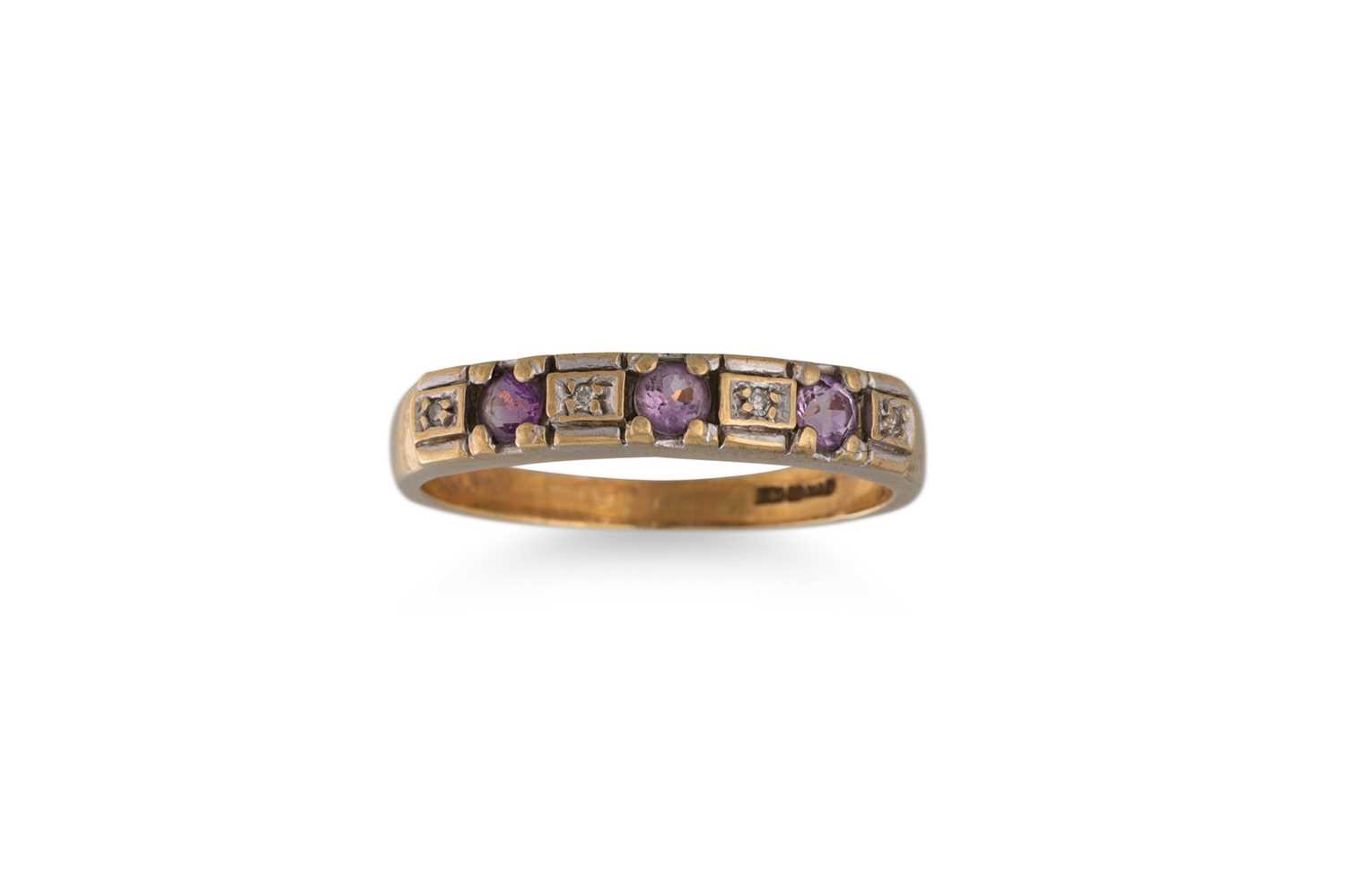 Lot 98 - AN AMETHYST AND DIAMOND SET RING, mounted in...