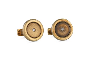 Lot 310 - A PAIR OF 9CT GOLD CUFFLINKS, diamond set, 11 g.