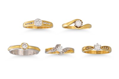 Lot 264 - FIVE DIAMOND SOLITAIRE RINGS, mounted in 18ct...