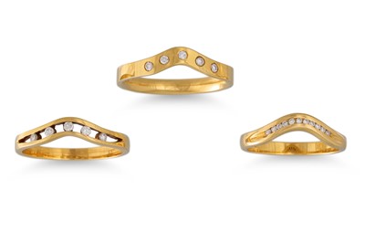 Lot 131 - THREE SHAPED DIAMOND SET BANDS, mounted in...