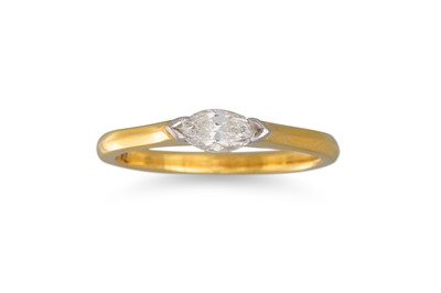 Lot 108 - A DIAMOND SOLITAIRE RING, the marquise cut...